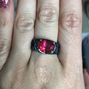 Pink Topaz and Blue Diamond ring